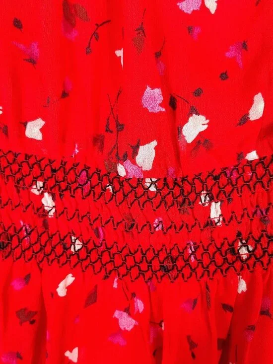 Joie Midi Dress Women's M Red Floral 100% Silk One Shoulder Asymmetrical Hem NWT - Picture 10 of 12